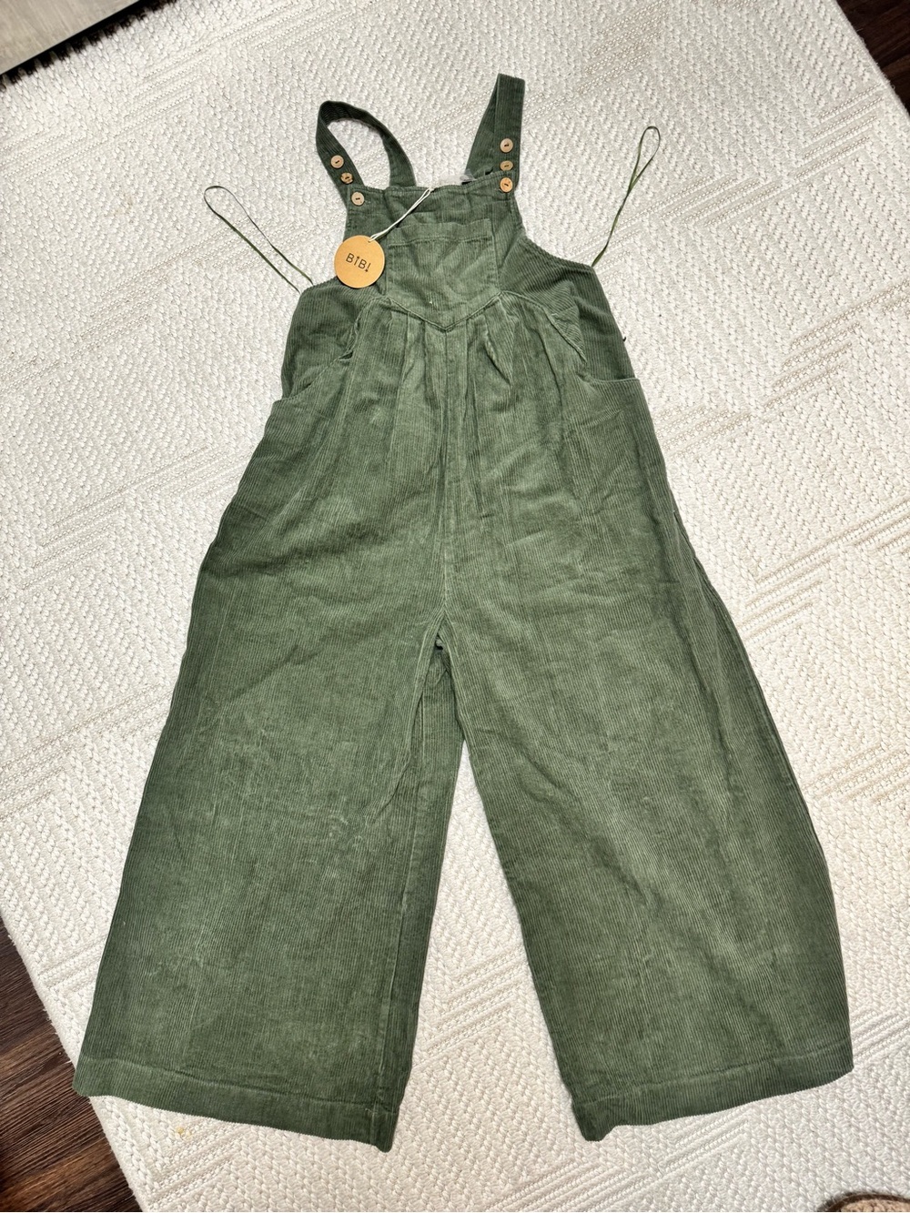 BiBi Olive Green Corduroy Wide-Leg Jumpsuit